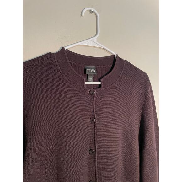 Eileen Fisher Chocolate Brown Silk and Cotton Cardigan Size Petite Large - Picture 3 of 10